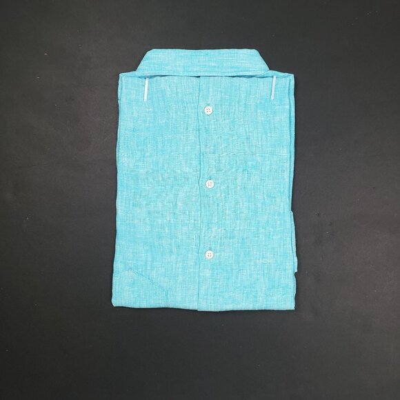 UNTUCKit Blush-Aqua Button-Up Shirt Womens Size 8 Aqua Blue Linen LS Regular Fit - Picture 14 of 14